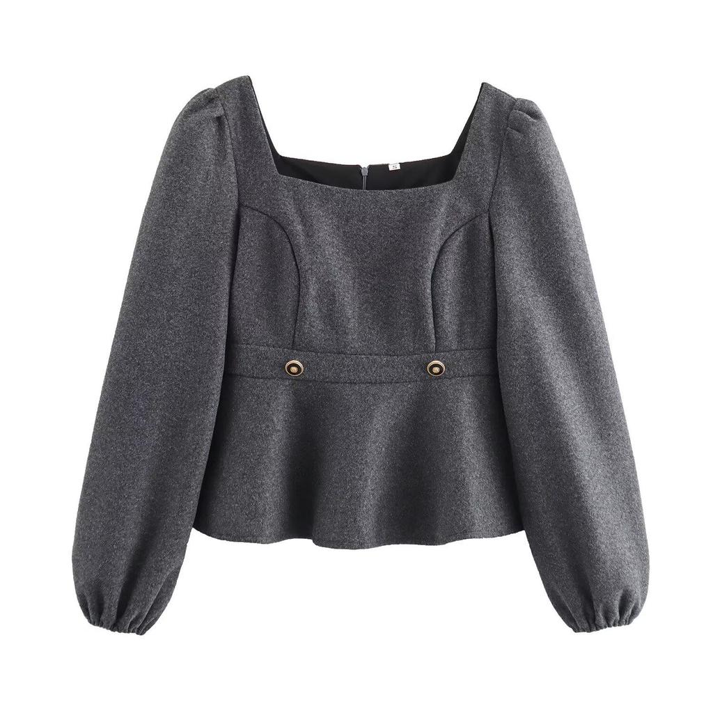 Autumn 2024 Women's European & American Style Square Neck Long Sleeve Top & Pants Set