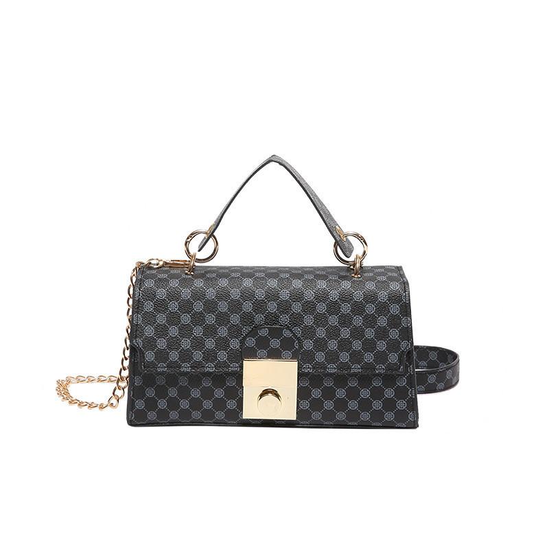 Trendy Pu Leather Plaid Floral Handbag Chic Shoulder Bag For Women 2024 Fashion чёрный