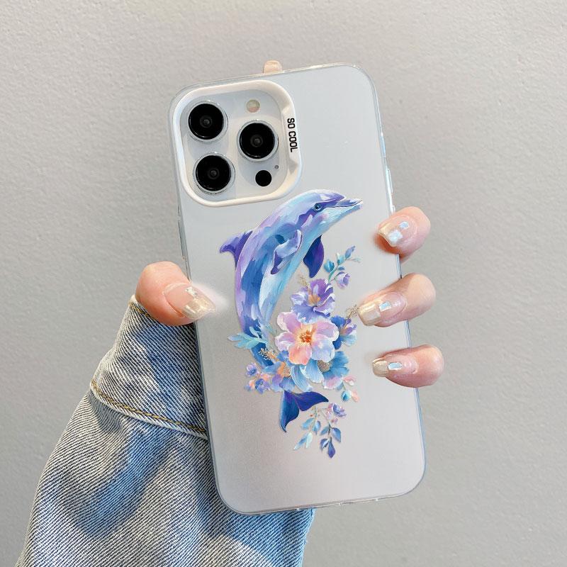 Ins Cute Animal Dolphin Flower Laser Phone Case for IPhone 17 16 Pro Max 14 15 Pro Max Plus 13 Mini 12 11 Pro Max Cartoon Shells