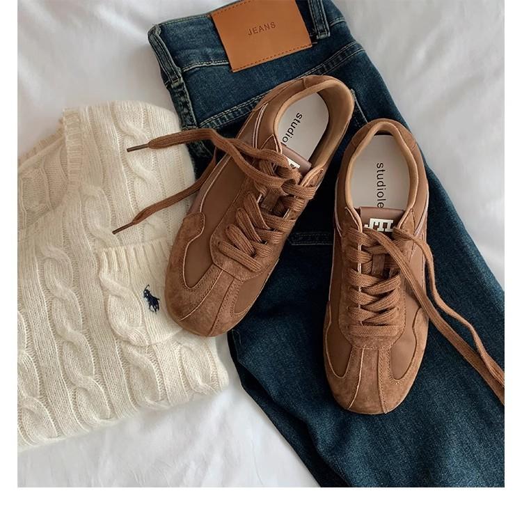 Grape mother of the same style, fashionable retro contrasting color, round square head, casual style, genuine leather, Agande training board shoes 