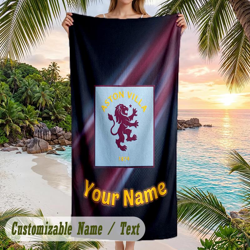 Beach Towel Aston Villa Print Custom Name Text Soft Towel for Swimming Pool