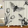 Vintage Moth & Floral Sketch Waterproof Shower Curtain for Bathroom Decor