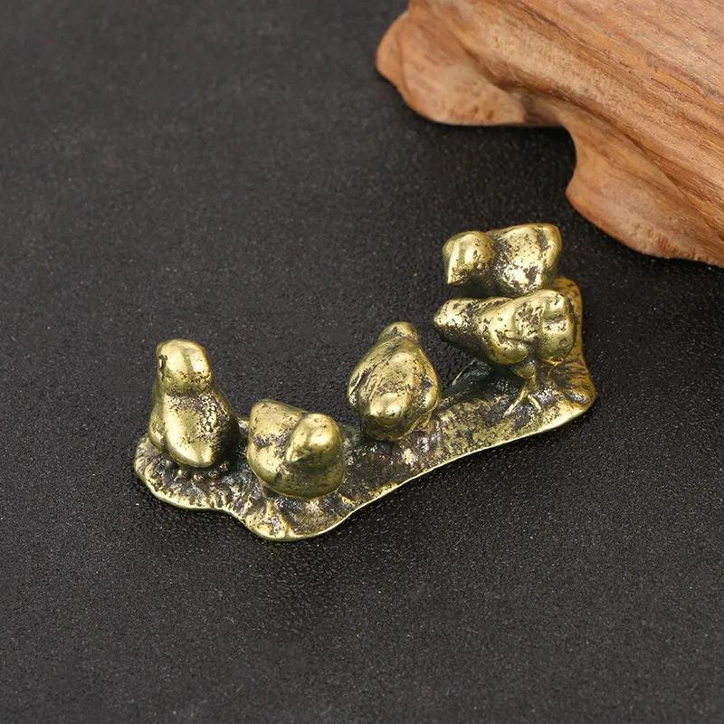 Solid Brass Chicken Rice Figurine Miniature Tea Pet Desktop Small Ornament Animal Home Decoration Accessories Children Gifts