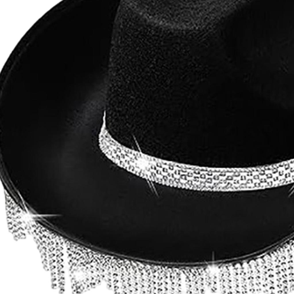 Rhinestes Tassels Cowboy Hat Jazz Cap Wide Cowgirl for Masquerade Fancy Dress Carnivals