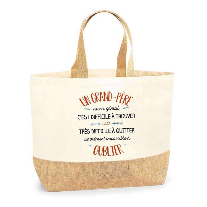Cabas / Tote bag en jute - PLANETEE - Un Grand-père aussi génial - Jute naturel - Anses solides - Fabriqué en France