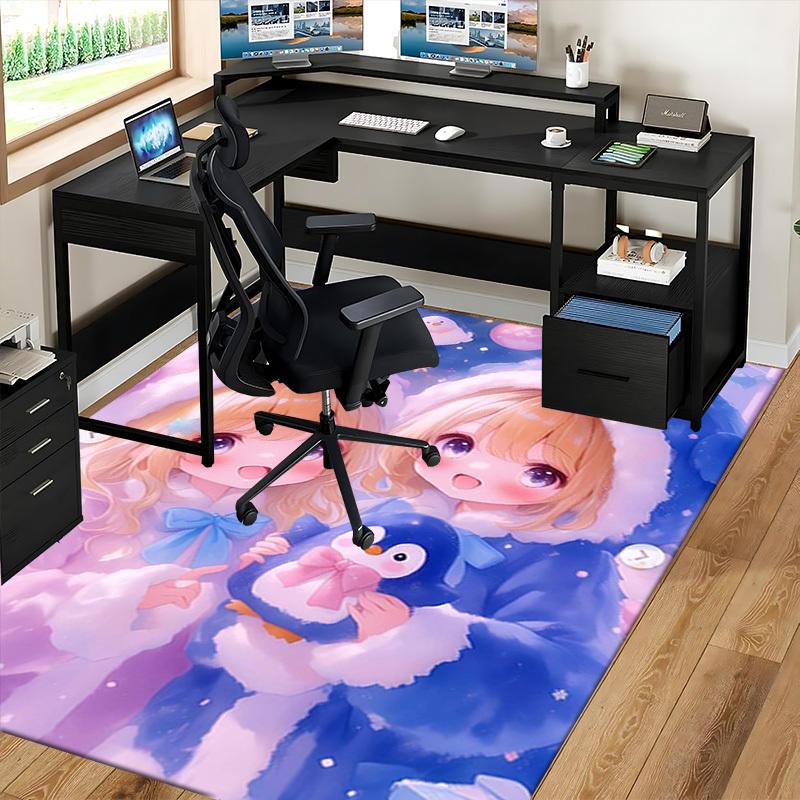 1pc Anime Penguin Chair Mat Cute Office Rug, Non Slip Carpet for Desk, Festive Gift Idea, Suitable for Home Decor, Living Room, Bedroom