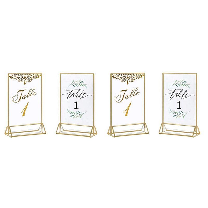 A84E-2X Acrylic Sign Holder Gold Picture Frame Double Sided Clear Display Stand, Gold Acrylic Frames For Home Shop Restaurant