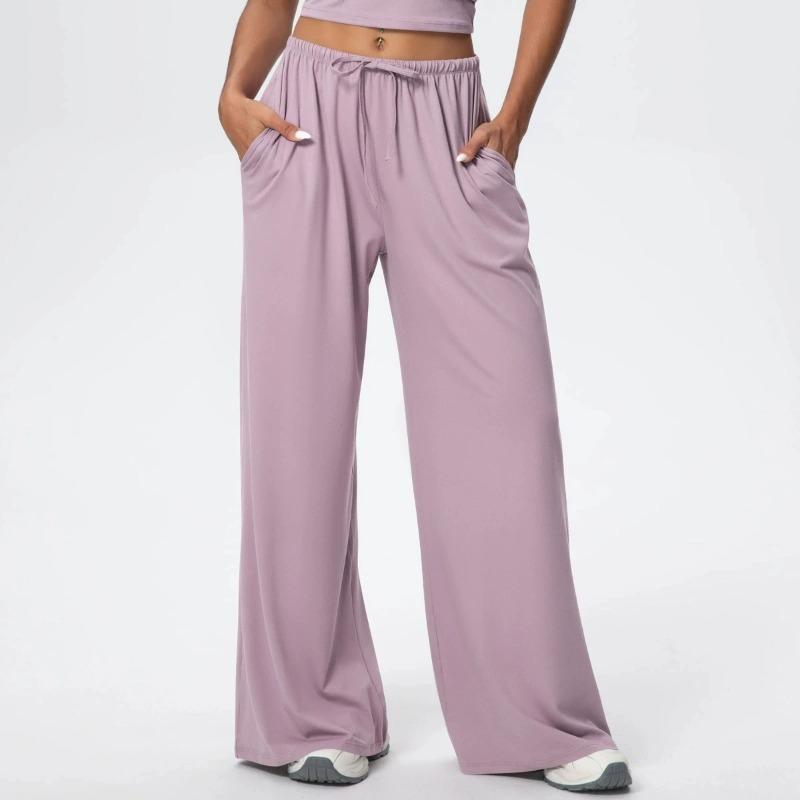 Side Pocket Wide Leg Pants Loose Casual Sports Pants Women's Elastic Drawstring Fitness Running Gym Yoga Women's Pant