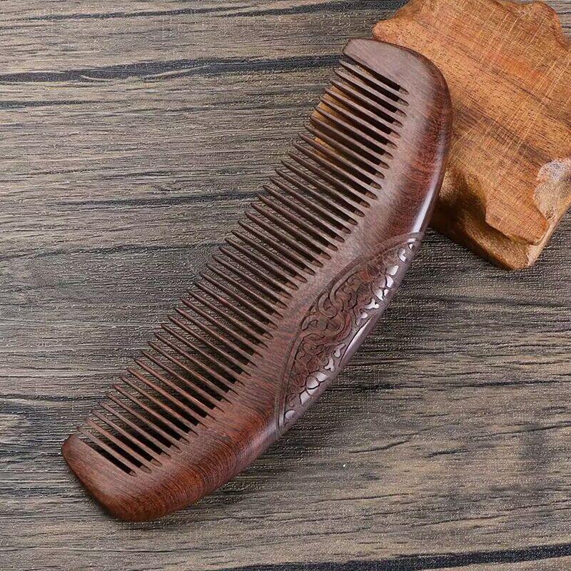 

Black Gold Sandalwood Double-Sided Fine Tooth Hair Comb - Carved Moon Design, Ideal as a Holiday Gift