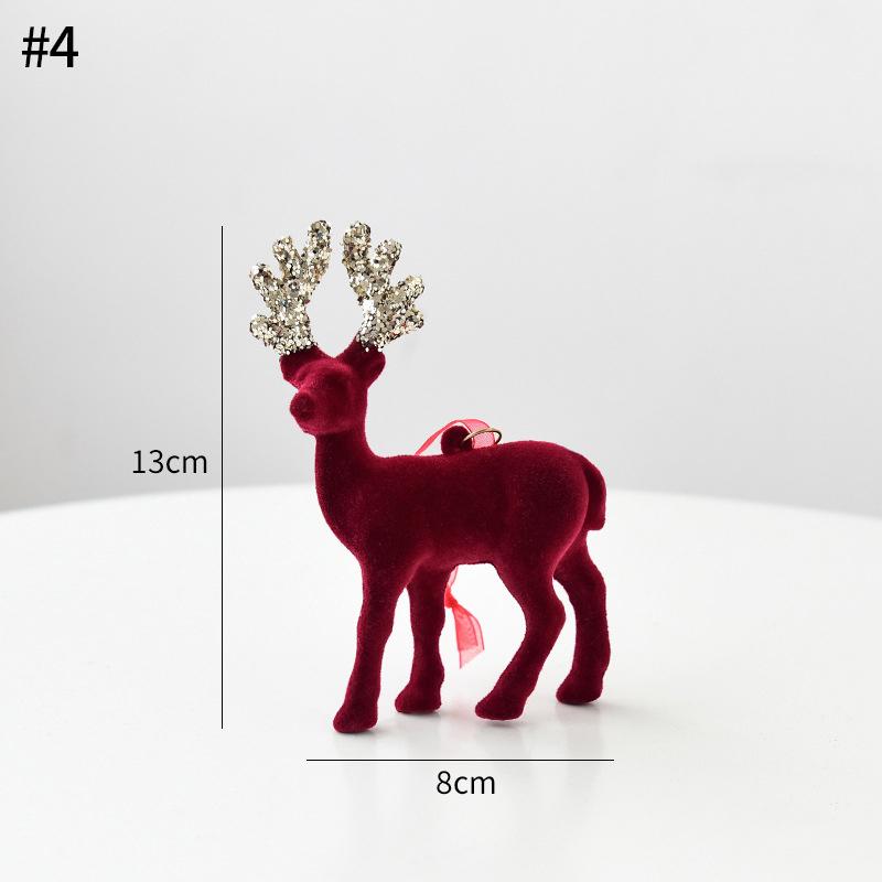 Red Flocking Christmas Tree Pendent Christmas Bells Snow Elk Hanging Ornament Decorations New Year Xmas Festive Atmosphere Decor