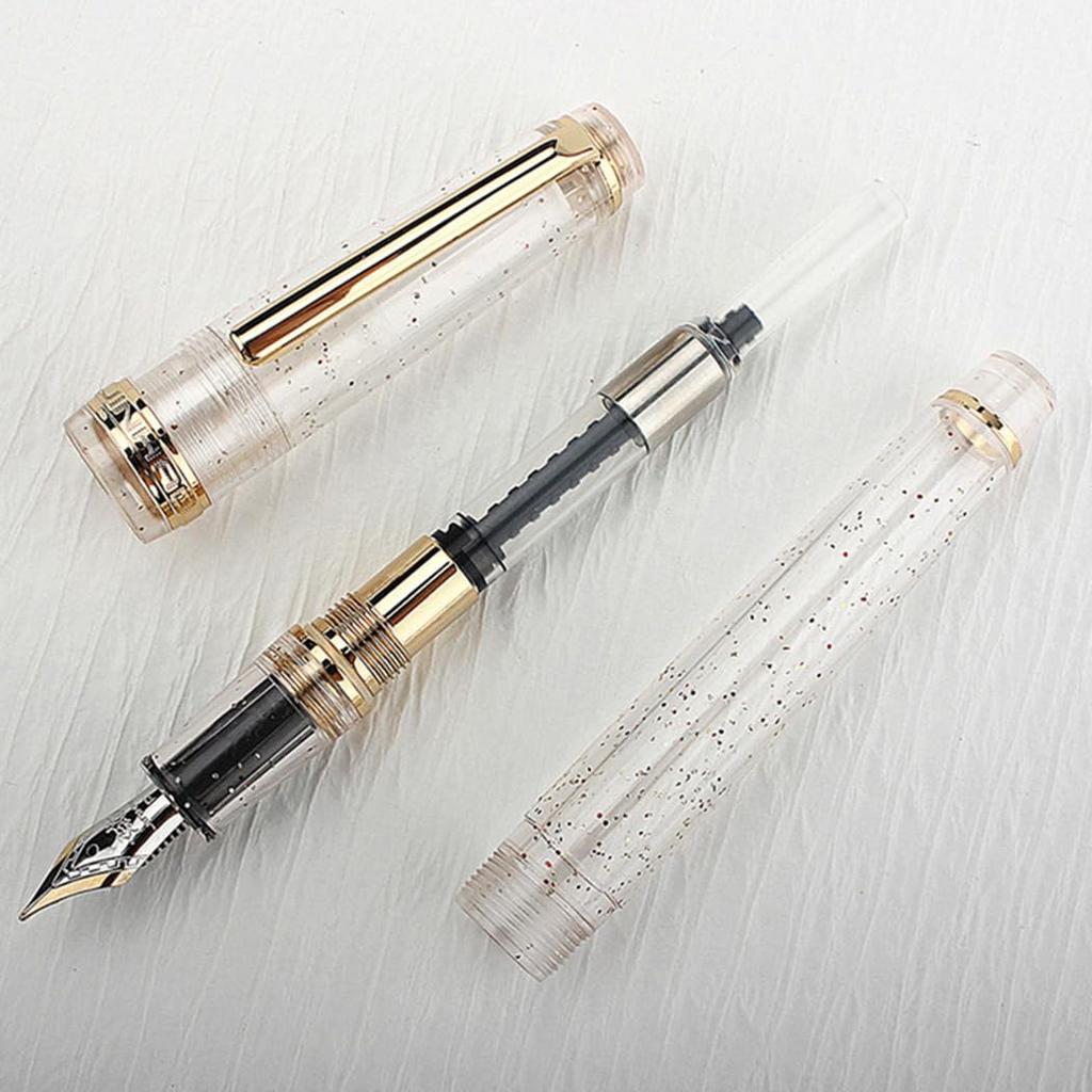 Ranvi Jinhao 82 Fountain Pens (3 Pens) - Clear, Fluorescent, White, Red, Green, Acrylic, Iridium, Fine Nib, Gold Trim, Converter Set