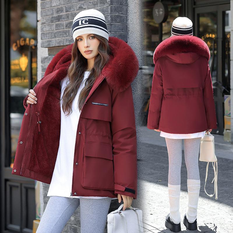 Tooling down cotton-padded clothes thickened winter new loose coat fur collar couple cotton-padded jacket padded pie overcome women