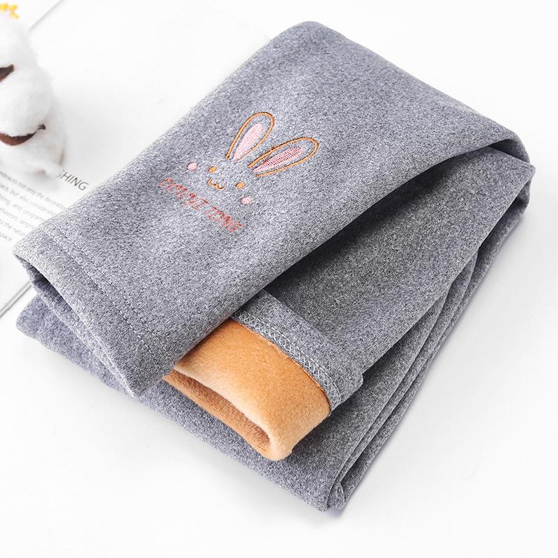Girls' Fleece-Lined Thickened Leggings Winter Suitable For Inner Wear Children'S Integrated Fleece Outerwear Thermal Pants Toddler Black Fleece