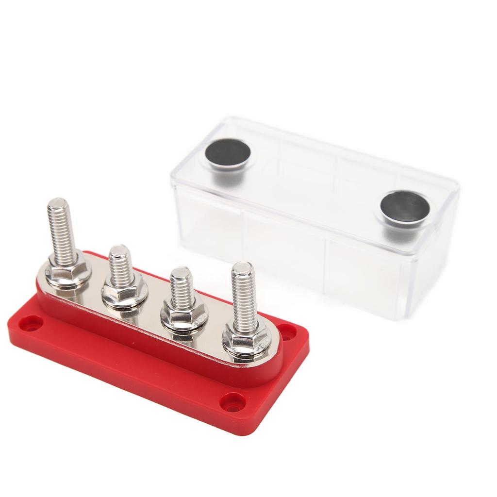 4 Studs Power Distribution Block 12‑48V 150A Brass Nickel Plated for Cars Trucks RVs Marine Boats Red
