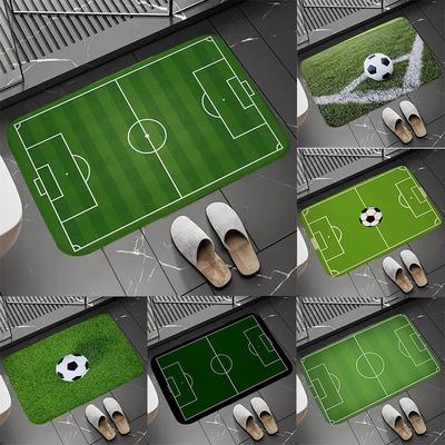 Fußballfeldmuster Fußmatte Fußballstadion Design Teppich, Rutschfeste Sportmotiv Bodenmatte für Heim-, Badezimmer- und Schlafzimmerdekoration
