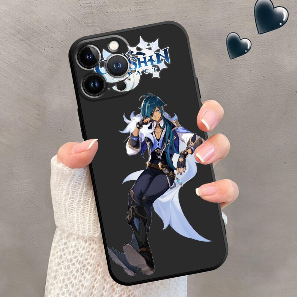 TPU Soft Phone Case for iPhone 12 13 Mini 14 Plus XR XS X 7 8 6S SE 11 Pro Max 13Mini XS Max 6 Luxury Black Genshin Impact