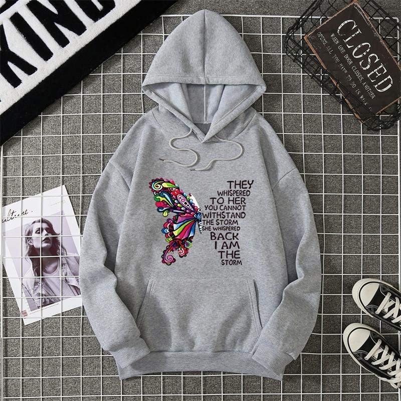 Rose Butterfly Impossible Letter Graphic Print Women Sweatshirt Fashion Warm Hooded Loose Casual Hoodies Fleece Soft Clothing