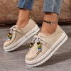 Women's Platform Flats, Front Lace-Up Bohemian Roman Shoes, Vintage Beaded Autumn Booties for Women