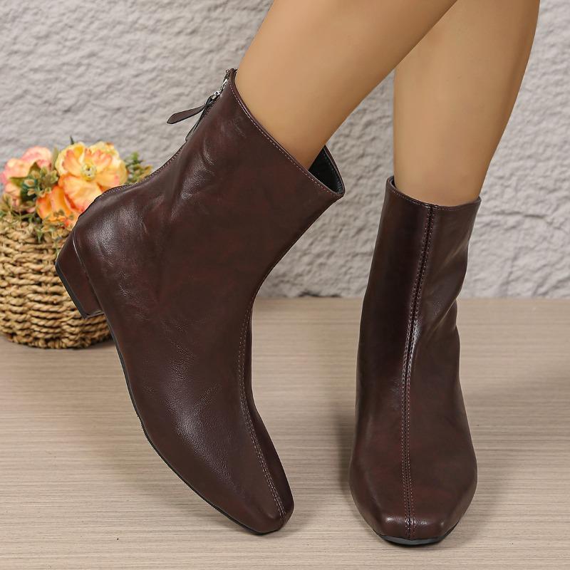 Ботильоны на молнии сзади, модные, с квадратным носком, комбинированной мягкой подошвой, противоскользящие, износостойкие, на блочном каблуке, одинарные ботинки 41