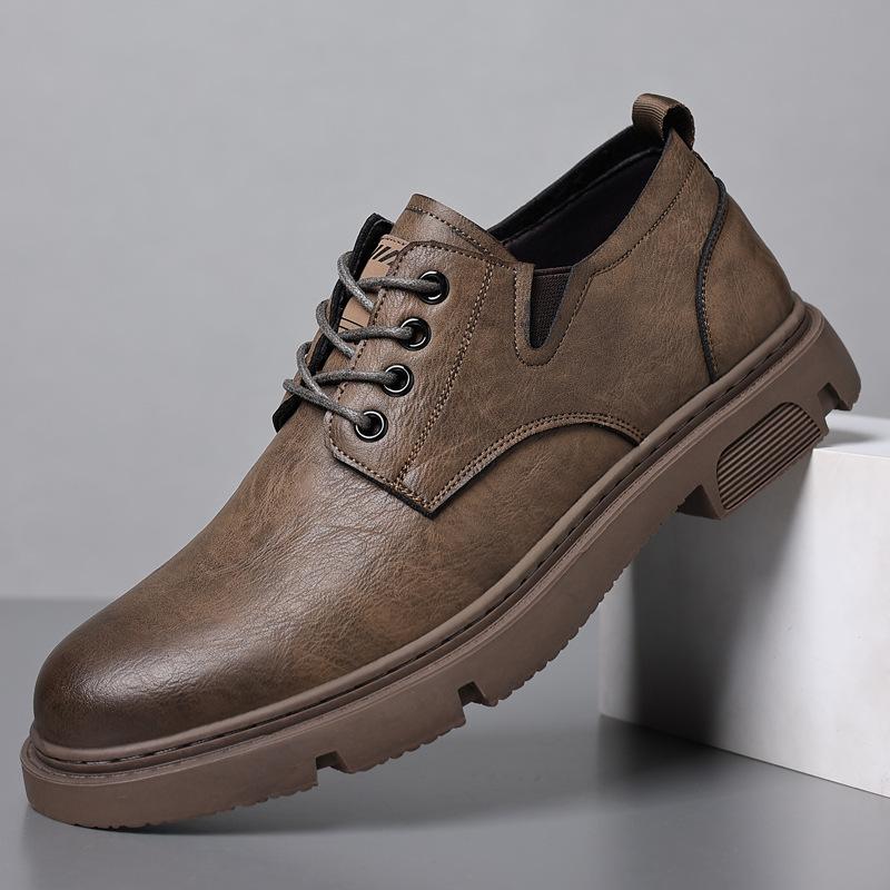 

Spring and Autumn New Men s Casual Leather Shoes Tooling Big Head Lace-up Men s Shoes Youth Trend Shoes 44 хакі