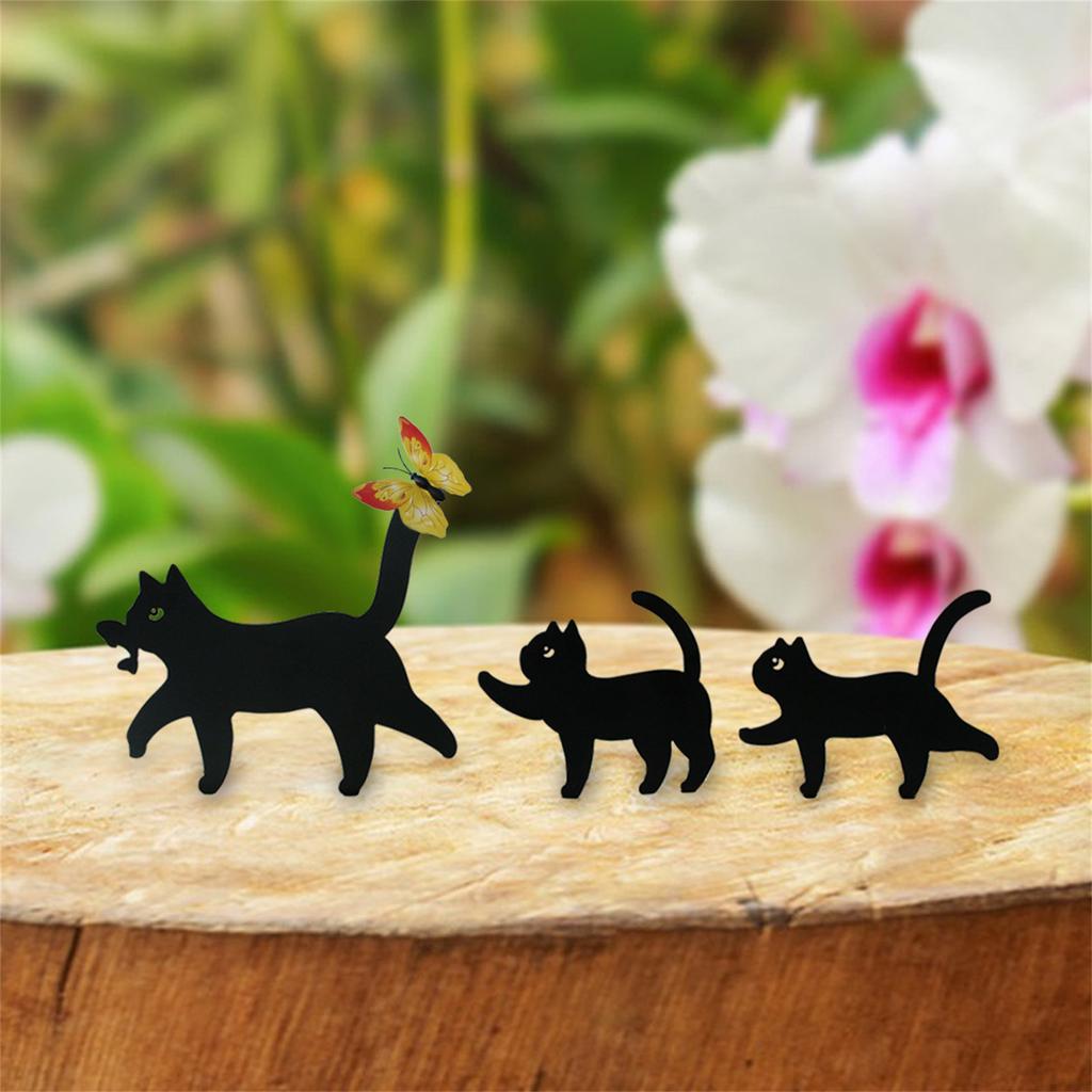 Black Cats Silhouettes Garden Stakes Weather Resistant Metal Iron Art Decors For Outdoor Lawn And Yard Garden Display