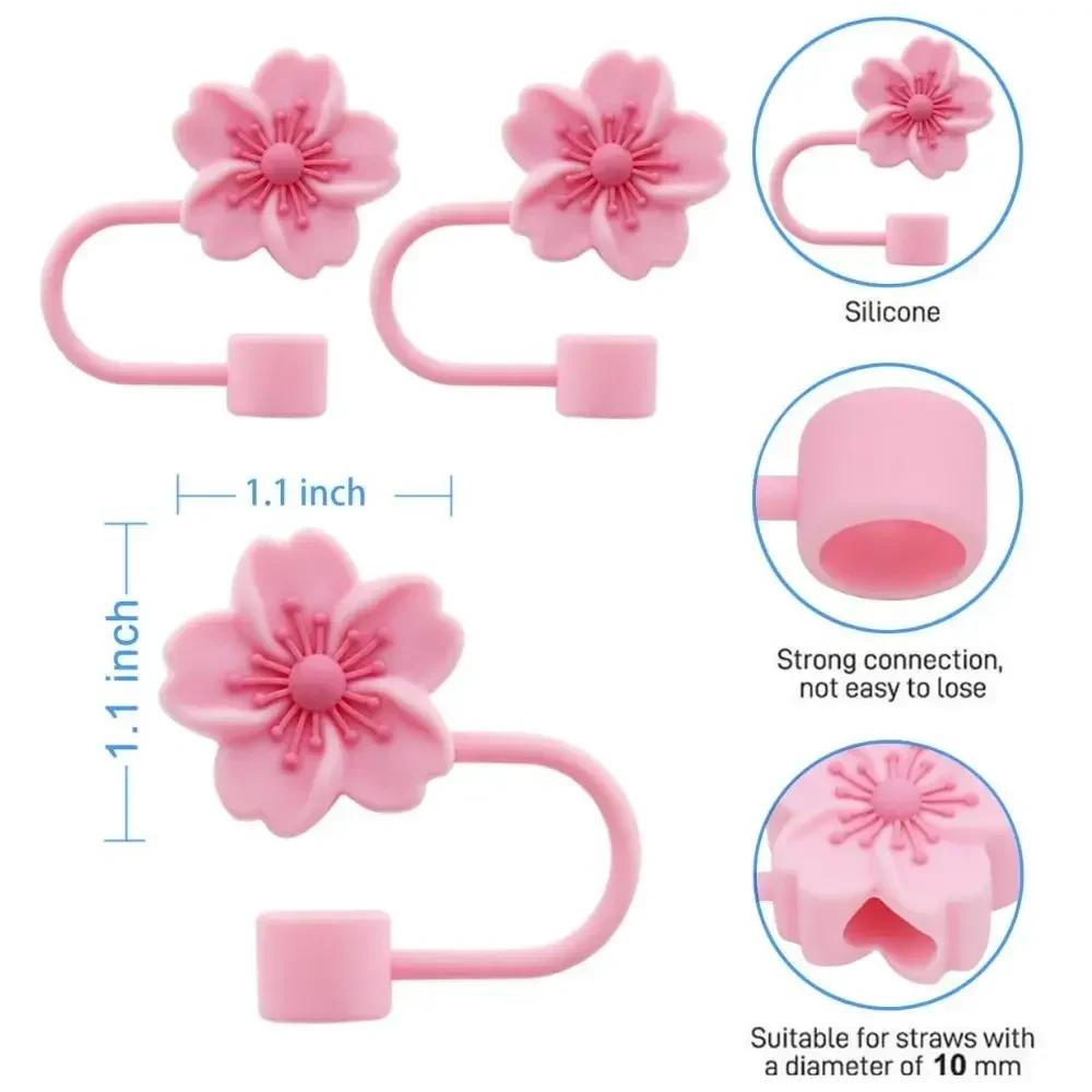 2pcs Reusable Begonia Flower Straw Cover Cap 8mm Silicone Straw Tips Lids Kitchen Tool Straw Accessories Dust Covers Cup Cover