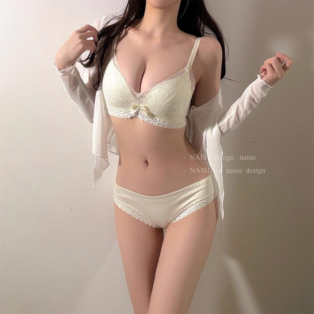 Sexy Coquette Lace Wireless Push Up Lingerie Set, Shaping No-Gap Adjustable Bra Set for Small Bust Teen Women