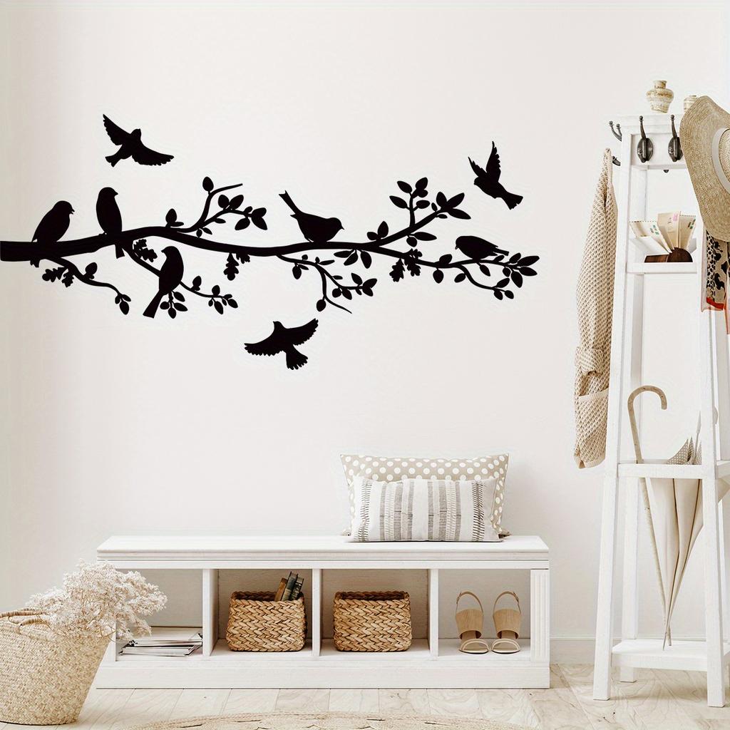 Black Branch Bird Silhouette Art Wall Stickers Removable For Bedroom Living Room Sofa Background Decoration Wall Decals
