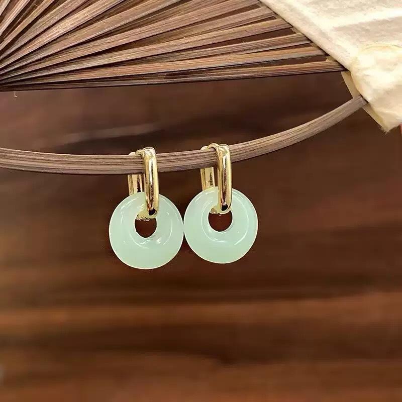 Women's High-Quality Hetian Jade Earrings: Princess Buckle Design for Luck and Style