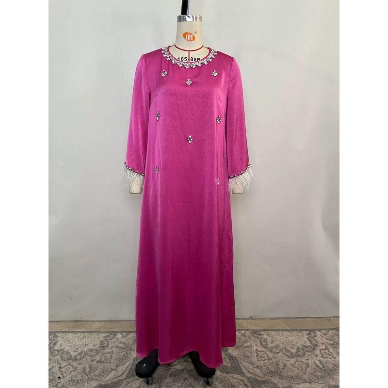 Middle East Satin Bead Stitching Feather Robe Dress Nail Bead Spliced Feather Dres