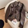 Haining Leather Women's Autumn New Thin Short Spring and Autumn Lapel Dopamine Leather Jacket Fashion Jacket