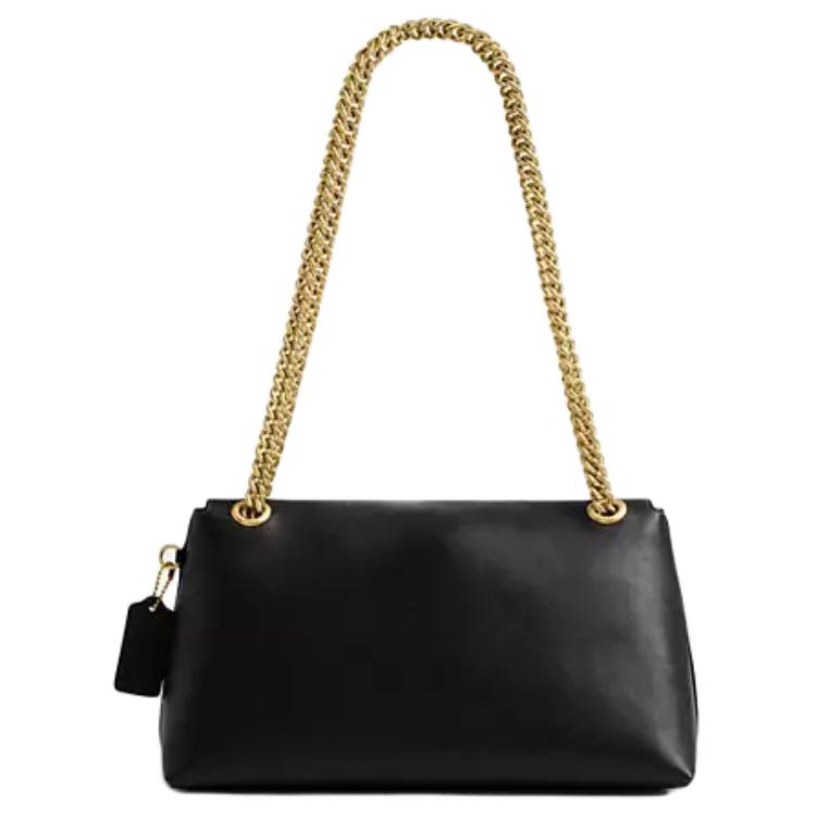 Coach Black Smooth Leather Flap Shoulder Bag with Gold Chain & Hardware for Daily Use