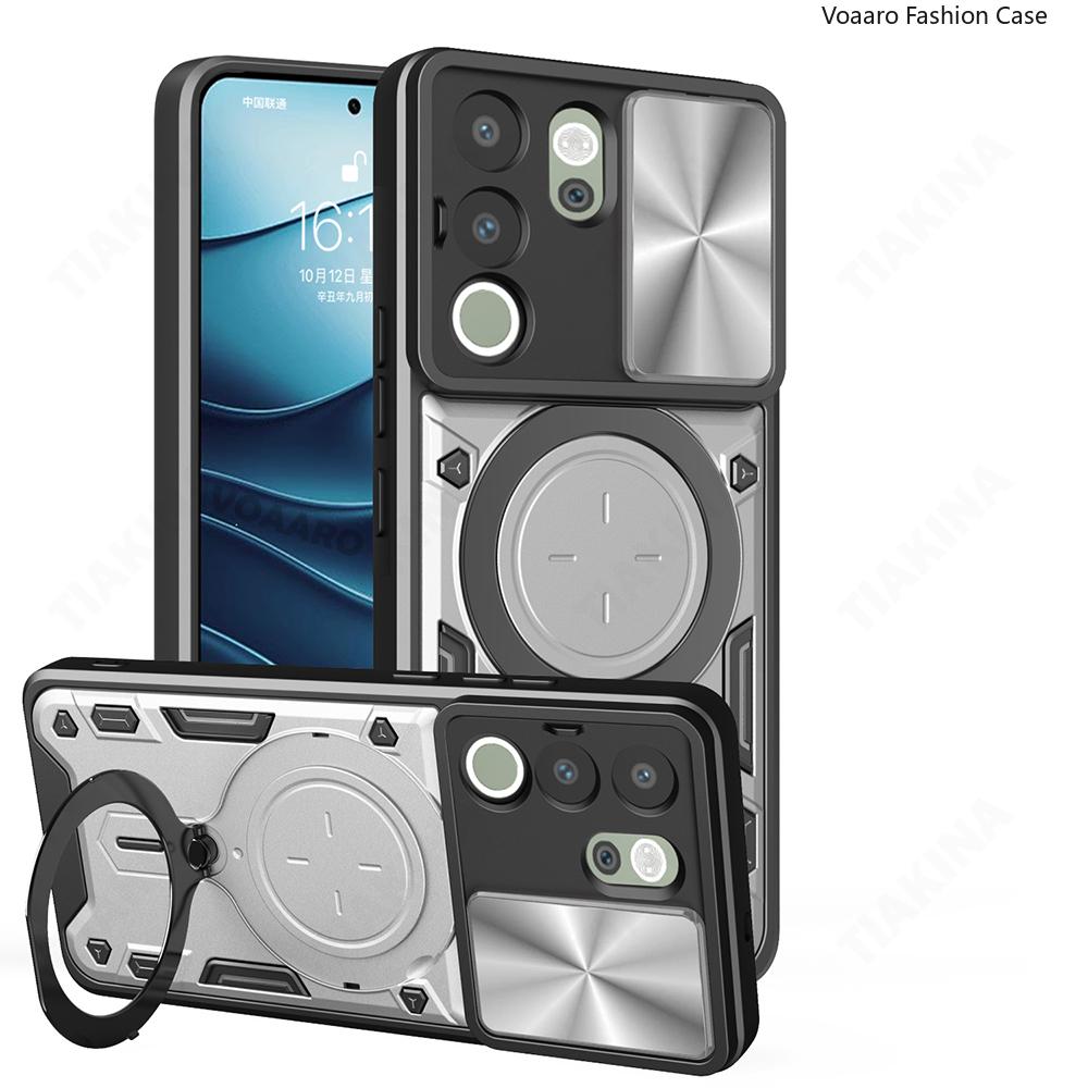 Slide Lens Armor Funda for Vivo Y200 5G Case for Vivo Y29 Y19S 4G V50 IQOO Z9S V40E V40 Pro 5G Case Magnetic Ring Stand Cover