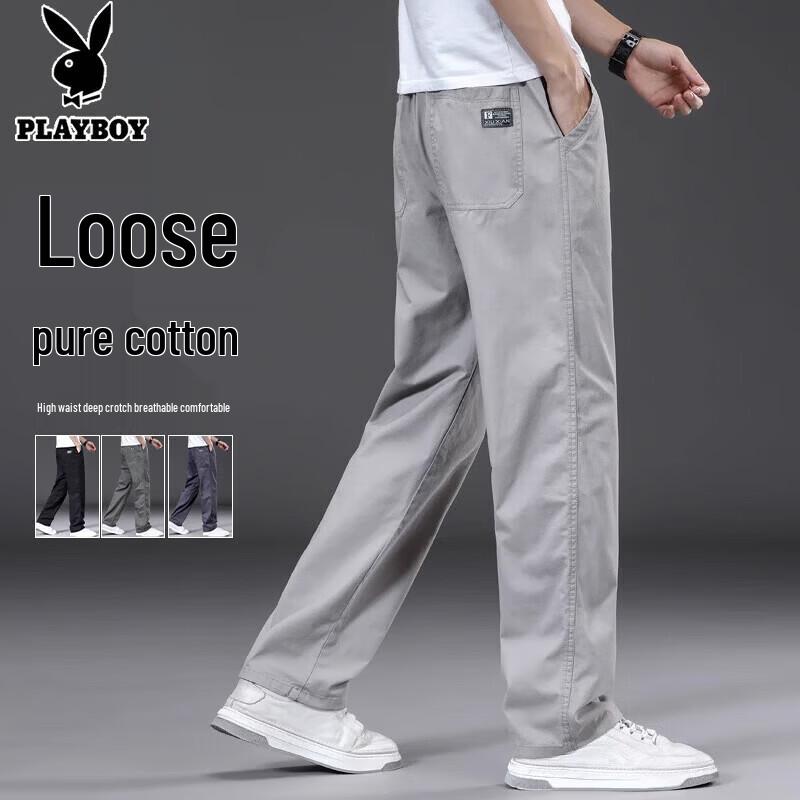 PLAYBOY Men s 100% Cotton Straight-Leg Casual Trousers 6XL