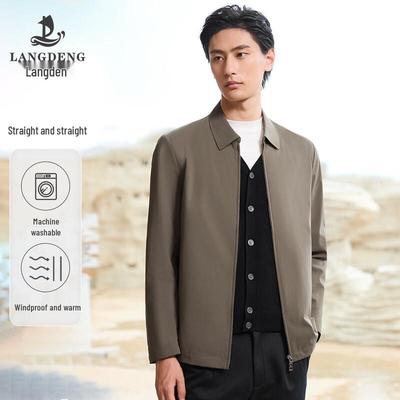 Langdeng Men's Windproof Water-Repellent Business Casual Lapel Jacket