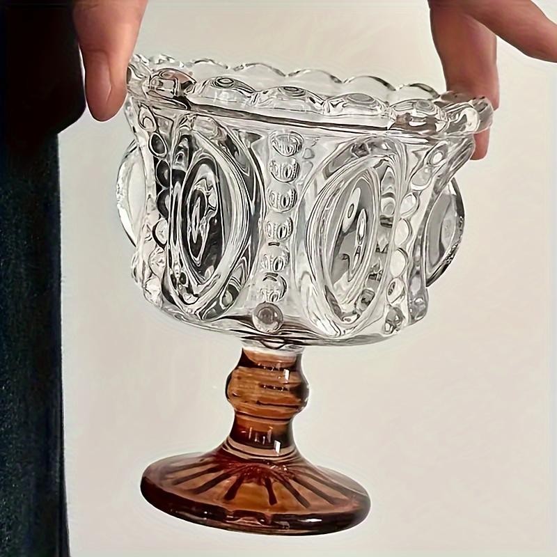 Nordic Embossed High Foot Glass Cup Elegant European Style Dessert Ice Cream Yogurt Bowl