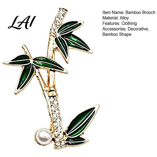 Green Leaf Bamboo Jewelry Alloy Rhinestone Brooch Enamel Lapel Collar Pin Men Chinese Style Decorative Accessory Women Accessories for Suit