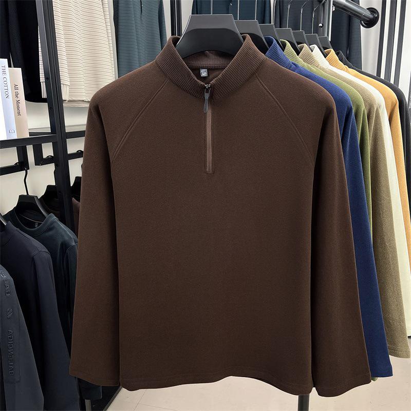 Men's Double-Sided German Fleece Hoodie with Half-High Collar, Zipper, Autumn/Winter Fashionable Outerwear.