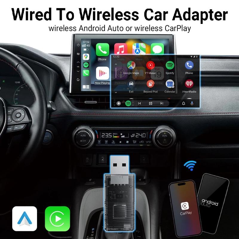 2-in-1 Mini Wireless CarPlay Adapter and Android Auto Wireless Adapter, Seamless Connection, Plug and Play