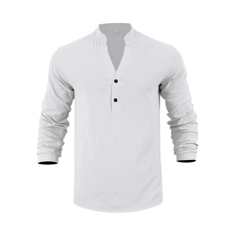 Мужская свободная рубашка-henley с V-образным вырезом и длинным рукавом.