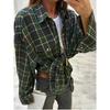 Retro Style All-Matching Lapel Loose Shirt 2025 Spring and Autumn Plaid Long Sleeve Pocket Women's Shirt