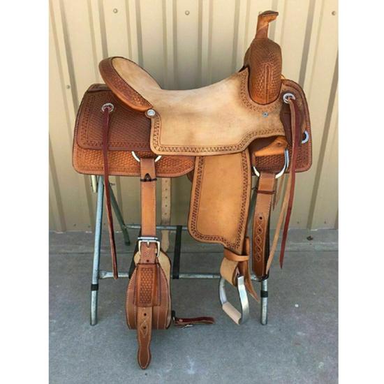 Western Natural & Brown Leather Strip Down Roper Ranch Cutter Horse Saddle 12 Inch