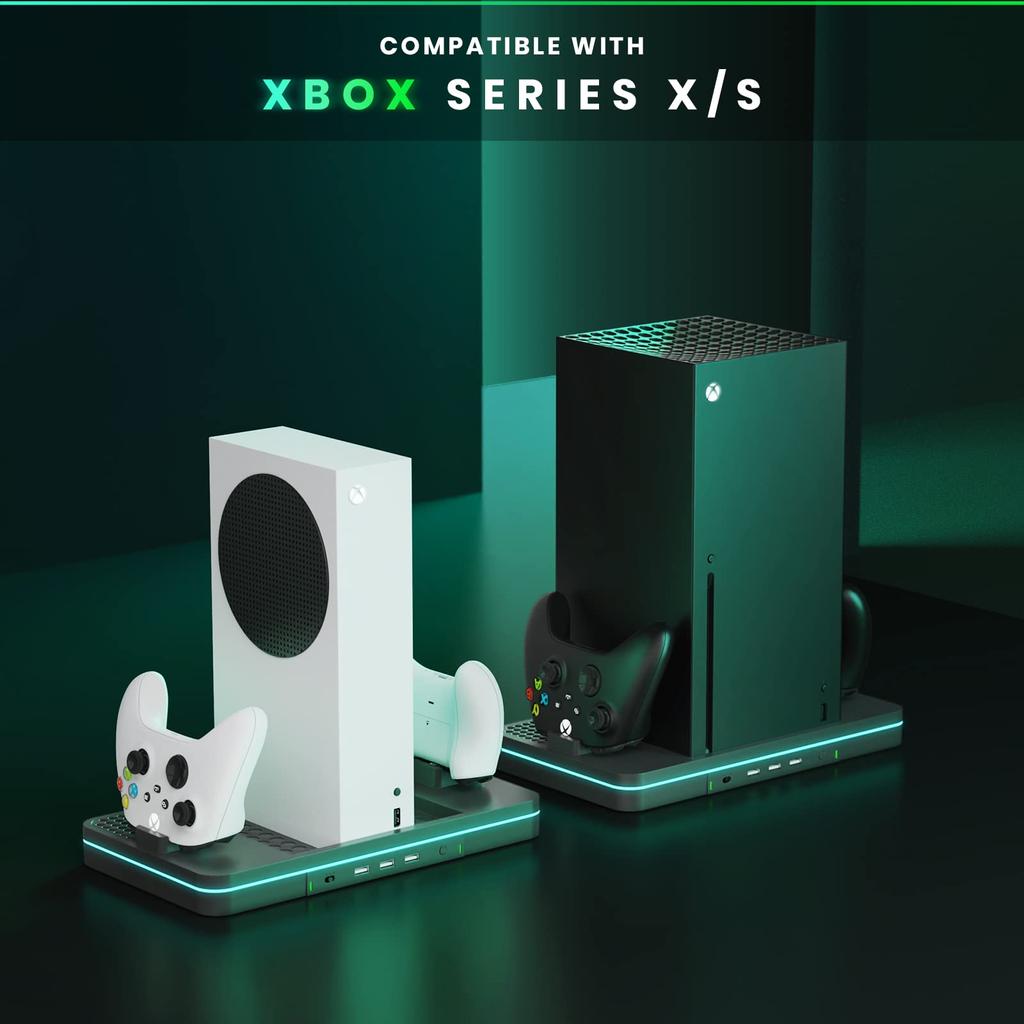 CODOGOY Vertical Charging Stand with Cooling Fan for Xbox Series Console and Dual Controller Charging Station Dock Accessory with 3 USB Ports X/S