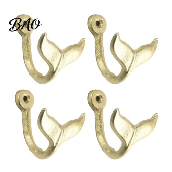 Space Saving Accessory Hooks 4PCS Iron Whale Tail Wall Hooks, Coastal Towel Decorative Metal for Hangers, Mounted Towels Keys And Bags Heavy Duty Coat