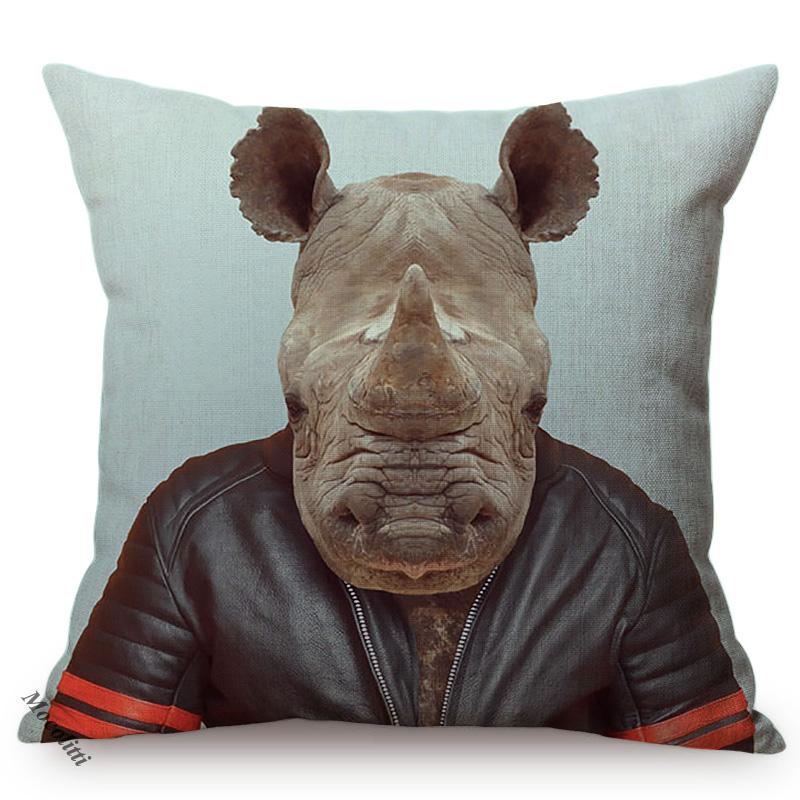 Nordic Animal Portrait Art Sofa Decorative Pillow Case Funky Cow Bear Rabbit Elephant Wear Clothes Style Cushion Cover Cojines