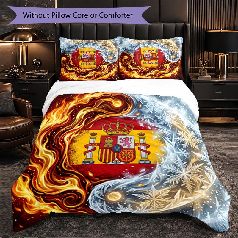 Spain Football Pattern 3 Pieces Bedding Set Soft Microfiber Duvet Cover with Pillow Cases for Bedroom