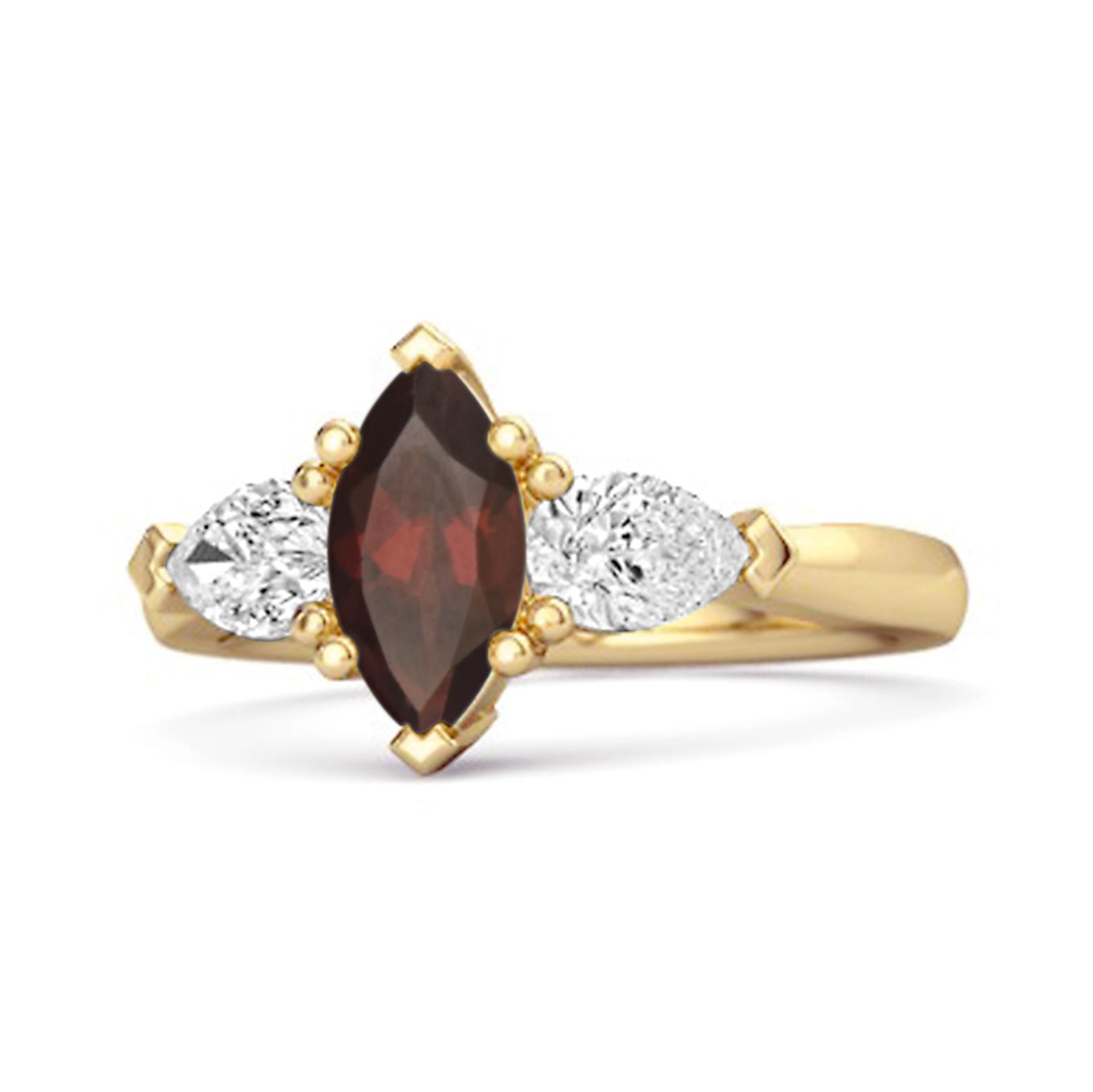Garnet Trio Stone Tapered Ring - 925 Sterling Silver Gold Vermeil 10.5 жёлтый