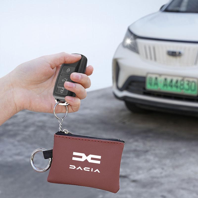 Car Accessories Leather Key Wallet Card Bag Emblem Keychain Pouch For Dacia Bigster Spring Duster Sandero Jogger Dokker Lodgy RS