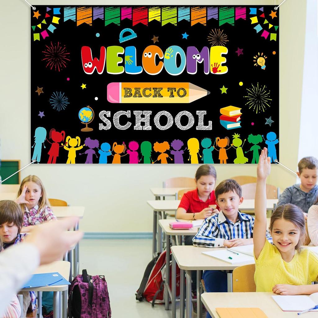 Welcome Back to School Background Banner Decoration,Fabric Bulletin Board Decoration,Welcome Back to School Photo Booth Backdrop Wall Decoration,72.8
