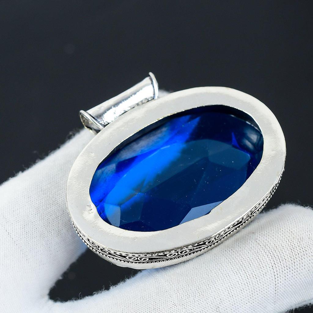 Stor London Blue Topaz Edelsten Sølv Anheng i 925 Sterlingsølv - Håndlaget Design, Hverdagsbruk Smykker, Unikt Anheng Påskegaver